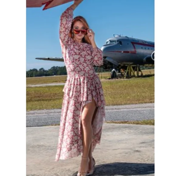 Mia Joy Joyfolie Pink Floral High-Low Dress M Romantic Boho Cottagecore - Picture 14 of 14